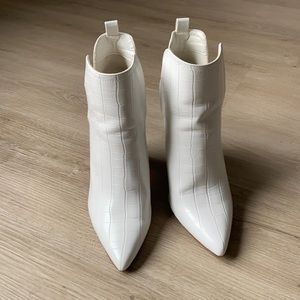 White Croc-Embossed Heeled Boots